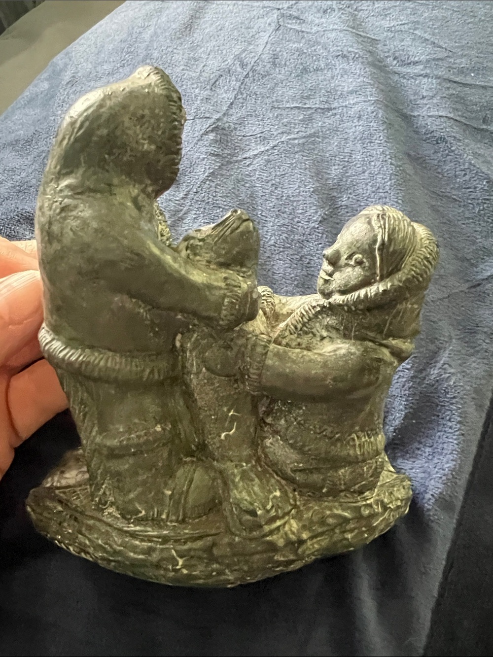 Vintage A Wolf Original Inuit Style Mother & Child Sculpture Soapstone Look Cana